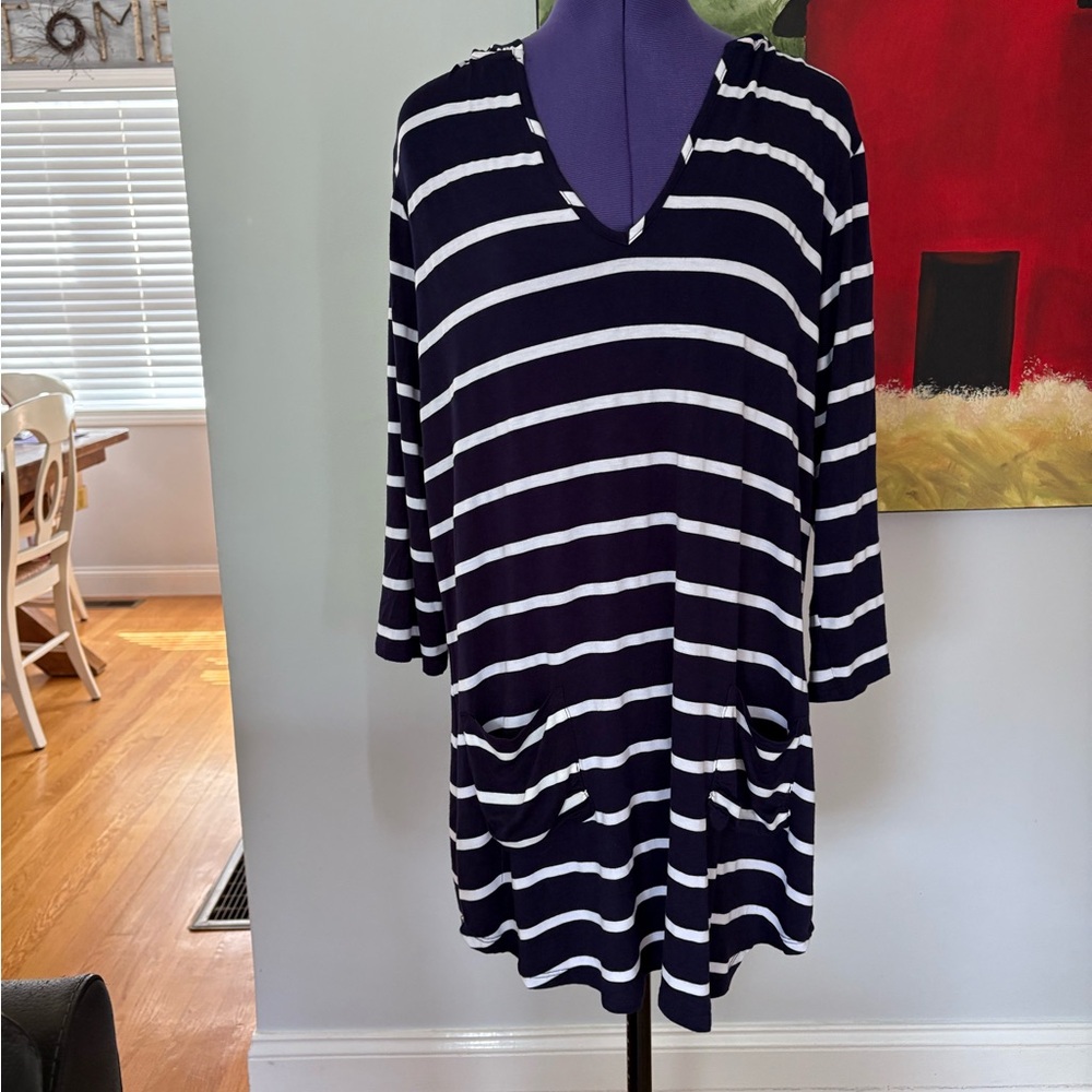 Navy and White Striped V-Neck Tunic